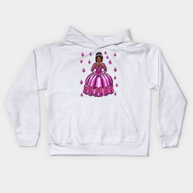 Princess -  Black Princess, curly haired, in purple with stars  iv  ! beautiful  black girl with Afro hair, brown eyes and dark brown skin. Hair love ! Kids Hoodie by Artonmytee